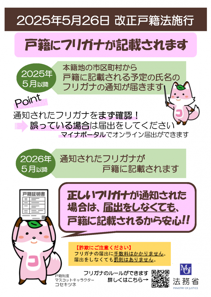 戸籍に振り仮名が記載されます
